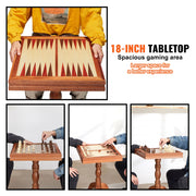 Charger l'image dans la visionneuse de galerie, Amocart 18 Inch 3-IN-1 Chess Checkers Backgammon Table Set Premium Wooden Chess Table Deluxe Combo Game Table Furniture Set