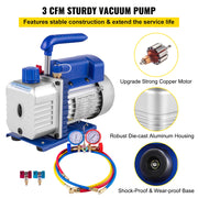 Load image into Gallery viewer, Amocart 3CFM 1/4HP Single Stage Air Vacuum Pump HVAC R134a R12 R22 R410a A/C Refrigeration Kit AC Manifold Gauge R134 Can Tap