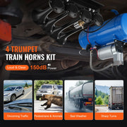 Load image into Gallery viewer, Amocart Train Horns Kit 4 Trumpet Air Horn Kit 150dB Train Horns 12V Air Compressor with 3/6/10L Tank, for Pickup Trucks Train