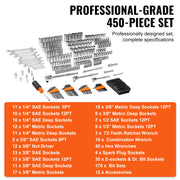 Load image into Gallery viewer, Amocart Mechanics Tool Set and Socket Set 1/4" 3/8" 1/2" Drive Deep Standard Sockets 450 Pcs SAE and Metric Mechanic Tool Kit