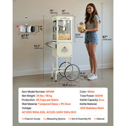 Charger l'image dans la visionneuse de galerie, Amocart Popcorn Machine with Cart Stainless Steel Kettle Popcorn Maker with 2-Button Control Glass Wall PC Door 1 Scoop 3 Spoon