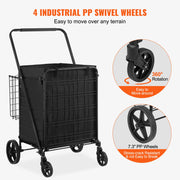 Bild in Galerie-Viewer laden, Amocart Folding Shopping Cart w/ Removable Waterproof Liner 106/330LBS Large Capacity 360° Swivel Wheels Dense Metal Mesh Base