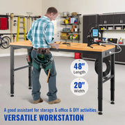 Bild in Galerie-Viewer laden, Amocart 2000 lbs Adjustable Garage Workbench 48/61" L x 20" W Work Table with 28.3"-38.1" Height & Hardwood Top for Office Home