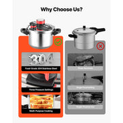 Load image into Gallery viewer, Amocart 6.3 8 10 12 Qt Pressure Cooker Stainless Steel Pressures Canner with Steaming Rack Tempered Glass Lid for Meat, Beans,