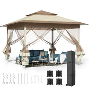 Load image into Gallery viewer, Gazebo 3.3x3.3m Waterproof Stable Pop Up Folding Gazebo, Adjustable Garden Gazebo with 4 Mosquito Net Side Panels & Double Roof