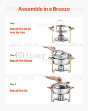 Charger l'image dans la visionneuse de galerie, SucceBuy 4 Pack Chafing Dish Buffet Set Stainless Steel Chafer w/4 Full Size Pan Round Catering Warmer Server for Party Banquets