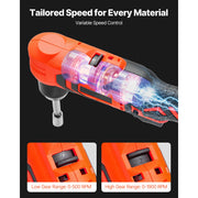 Charger l'image dans la visionneuse de galerie, Amocart Right Angle Drill 3/8Inch Chuck 90 Degree Cordless Right Angle Drill with Brushless Motor Battery Charger and Belt Clip