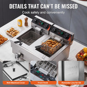 Bild in Galerie-Viewer laden, Amocart 12L Electric Deep Fryer w/Dual Removable Tanks Commercial Countertop Fryer for Chicken French Fries Frying Chips