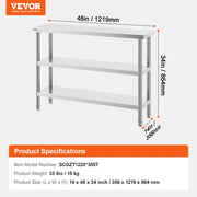Bild in Galerie-Viewer laden, Amocart Stainless Steel Food Prep Table Commercial Kitchen Worktable w/Adjustable Undershelf Heavy Duty Prep Table Metal Table
