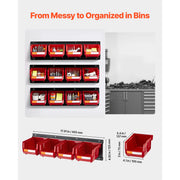 Charger l'image dans la visionneuse de galerie, Amocart Wall Mounted Storage Bins 12 Plastic Bins & 3 Metal Rails Hanging Stackable Garage Workshop Nails Tools Organizer Box