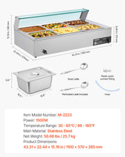 Bild in Galerie-Viewer laden, Amocart Commercial Food Warmer Electric Stainless Steel Steam Food Warmer with Glass Cover Countertop Buffet Bain Marie w/ Soup
