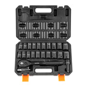 Bild in Galerie-Viewer laden, Amocart 23PCs 1/2" Drive Impact Socket Set Socket Set SAE (7/16" -1")& Metric (13-24mm) 6 Point Cr-V Alloy Steel Auto Repair