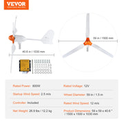Charger l'image dans la visionneuse de galerie, Amocart Wind Turbine Generator 12V 500W/800W Wind Turbine Wind Power Generator with MPPT Controller Suitable for Home Farm RVs