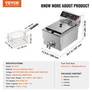 Charger l'image dans la visionneuse de galerie, Amocart Commercial Deep Fryer Electric Countertop Fryer with Basket Stainless Steel Single Oil Fryer with Time & Temp Control