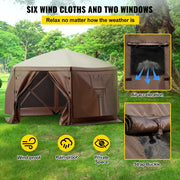 Charger l'image dans la visionneuse de galerie, Amocart Pop-up Camping Gazebo Camping Canopy Shelter 6 Sided 12' x 12' / 10' x 10' Sun Shade Tents & Canopies Camping & Hiking