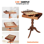 Charger l'image dans la visionneuse de galerie, Amocart 18 Inch 3-IN-1 Chess Checkers Backgammon Table Set Premium Wooden Chess Table Deluxe Combo Game Table Furniture Set
