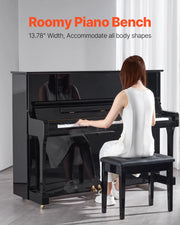 Charger l'image dans la visionneuse de galerie, Amocart Piano Use Chair, Piano Bench with High-Density Padded Cushion & Storage Compartment Wooden Piano Bookcase Stool Seat