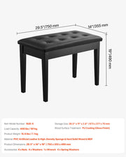 Charger l'image dans la visionneuse de galerie, Amocart Piano Use Chair, Piano Bench with High-Density Padded Cushion & Storage Compartment Wooden Piano Bookcase Stool Seat