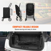 Bild in Galerie-Viewer laden, Amocart Folding Shopping Cart w/ Removable Waterproof Liner 106/330LBS Large Capacity 360° Swivel Wheels Dense Metal Mesh Base