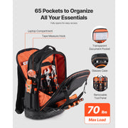Charger l'image dans la visionneuse de galerie, Amocart 65 Pockets Tool Bag Tool Backpack with Molded Base Electrician Jobsite Back Pack for Repairman Tools Storage Organizer