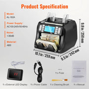 Load image into Gallery viewer, Amocart 1200 Pcs/Min Money Counter Business Cash Register Bill Counterfeit Bill Detector by UV/MG/IR/DD Function for Bank Store