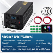 Load image into Gallery viewer, Amocart Pure Sine Wave Power Inverter 2500W/3500W/5000W 12V DC to 120V AC Aluminum Alloy LCD Screen & LED Indicators Power Use