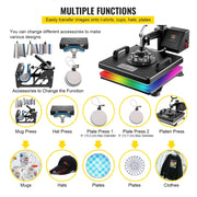 Load image into Gallery viewer, SucceBuy Combo Heat Press Machine 5/6/8 in 1 30*38CM 38*38CM Muntifunctional Sublimation Printer Transfer Mug Hat Plate T-Shirt