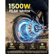 Load image into Gallery viewer, Electric Bike for Adults, 1500/2000W Peak 33/40MPH E-Bike 60/80Miles with NFC & Password Unlock, 48V 15/25Ah Removable Custom