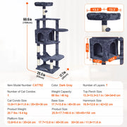 Charger l'image dans la visionneuse de galerie, Amocart Cat Tree for Indoor Cats Cat Tower with Cat Condo Sisal Scratching Post HammockTop Perch Jumping Platforms Dark Grey