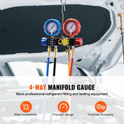 Bild in Galerie-Viewer laden, Amocart 4 Way AC Gauge-AC Manifold Gauge Set with 5ft Hoses for R134A/R22/R12/R410A Work on Car Freon Charging and Evacuation