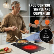 Charger l'image dans la visionneuse de galerie, Amocart 12 inch Electric Cooktop 2 Burners Built-in Electric Stove Top Ceramic Top Radiant Cooktop w/ Glass Panel Knob Control