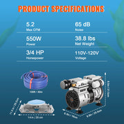 Load image into Gallery viewer, Amocart Pond Aerator 550W, Up to 1Acre 50ft Lake Aeration System, Weighted Tube & Diffuser Included for Supply