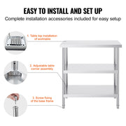 Load image into Gallery viewer, Amocart Stainless Steel Food Prep Table Commercial Kitchen Worktable with 2 Adjustable Undershelf for BBQ Kitchen Garage
