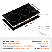 Charger l'image dans la visionneuse de galerie, Amocart 12 inch Electric Cooktop 2 Burners Built-in Electric Stove Top Ceramic Top Radiant Cooktop w/ Glass Panel Knob Control