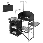 Bild in Galerie-Viewer laden, Amocart Camping Kitchen Table Folding Camp Cook Station Aluminum Portable Cook Station with Cupboard, Carrying Bag Windscreen