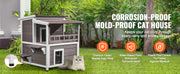 Bild in Galerie-Viewer laden, Amocart Outdoor Cat House Weatherproof Feral Cat Shelter 2-story Large Outdoor Wooden Cat House with Balcony Door and Open Roof