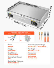 Charger l'image dans la visionneuse de galerie, SucceBuy Commercial Electric Griddle 50-300°C Adjustable Temp Control, Stainless Steel Countertop Flat Top Grill for Steak Panc