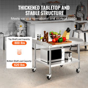 Bild in Galerie-Viewer laden, Amocart Stainless Steel Work Table Commercial Food Prep Worktable with 4 Wheels Heavy Duty Prep Worktable for Restaurant Home