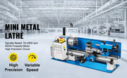 Bild in Galerie-Viewer laden, Amocart Mini Metal Lathe Machine 7"x14" 550W 180x350mm Variable Speed + 3 Jaw Chuck for Metalworking Turning Drilling Threading