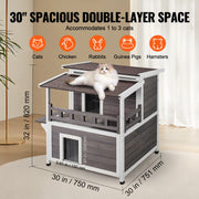 Bild in Galerie-Viewer laden, Amocart Outdoor Cat House Weatherproof Feral Cat Shelter 2-story Large Outdoor Wooden Cat House with Balcony Door and Open Roof