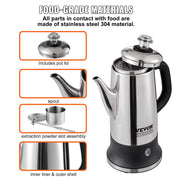 Charger l'image dans la visionneuse de galerie, Amocart 12-Cup Electric Percolator Coffee Pot 304 Stainless Steel Coffee Percolator with Keep Warm Function