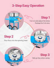 Charger l'image dans la visionneuse de galerie, SucceBuy Electric Cotton Candy Machine with Cart Commercial Candy Floss Maker with 20.5 in Stainless Steel Bowl, Sugar Scoop