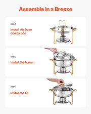Bild in Galerie-Viewer laden, 【Premium】Amocart 4 Pack Chafing Dish Buffet Set Stainless Steel Chafer w/4 Full Size Pan Round Catering Warmer Server for Party