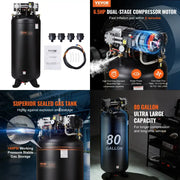 Charger l'image dans la visionneuse de galerie, Amocart 80 Gallon Air Compressor for Industrial Sites Auto Repair 6.5HP 145PSI Oil Free Ultra Quiet Air Compressor Heavy
