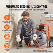 Charger l'image dans la visionneuse de galerie, Amocart Drain Cleaner Machine 75FT/100FT 1/2 Inch Auto Feed Sewer Snake Drain Auger with Wheels Portable Drain Cleaning Machine