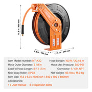 Charger l'image dans la visionneuse de galerie, Amocart Retractable Air Hose Reel 50FT Rubber Air Compressor Hose Reel Auto-Rewind W/ 5FT in Ceiling Wall-Mounted Air Hose