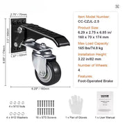 Load image into Gallery viewer, Amocart 165 lbs 2.5" Set of 4 Workbench Caster Wheels Side Mounted Retractable Stepdown Wheel 360° Swivel for Tables Equipment