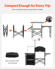 Bild in Galerie-Viewer laden, Amocart Camping Kitchen Table Folding Camp Cook Station Aluminum Portable Cook Station with Cupboard, Carrying Bag Windscreen