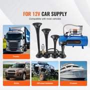 Load image into Gallery viewer, Amocart Train Horns Kit 4 Trumpet Air Horn Kit 150dB Train Horns 12V Air Compressor with 3/6/10L Tank, for Pickup Trucks Train