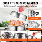 Charger l'image dans la visionneuse de galerie, Amocart Steamer Pot 11in/28cm, 3 Tier Steamer Pot for Cooking with 8.5QT Stock Pot, 304 Stainless Steel Food Steamer Cookware